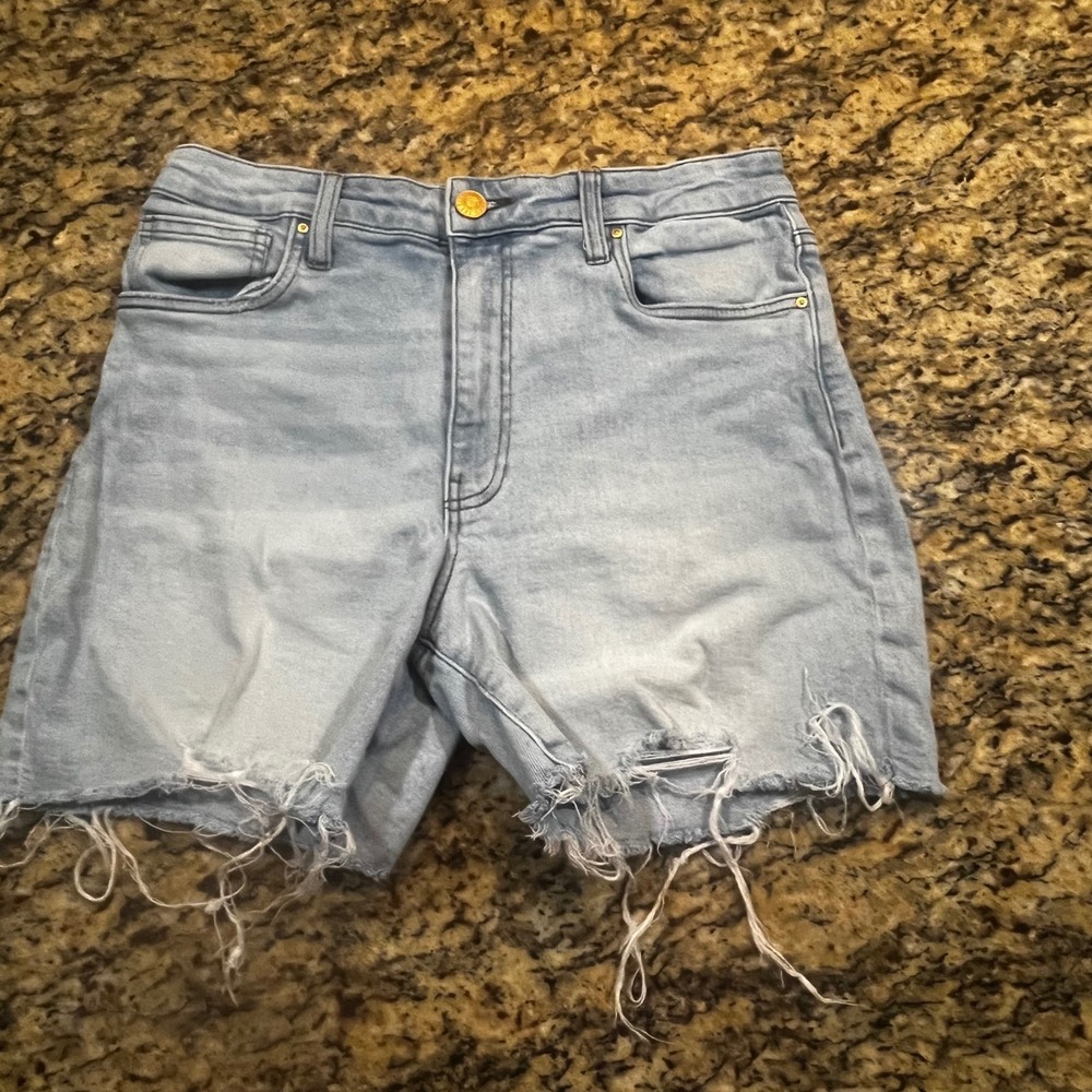 Kut from the Kloth Jenny‎ High Rise Distressed Denim Shorts Light Wash Blue 4